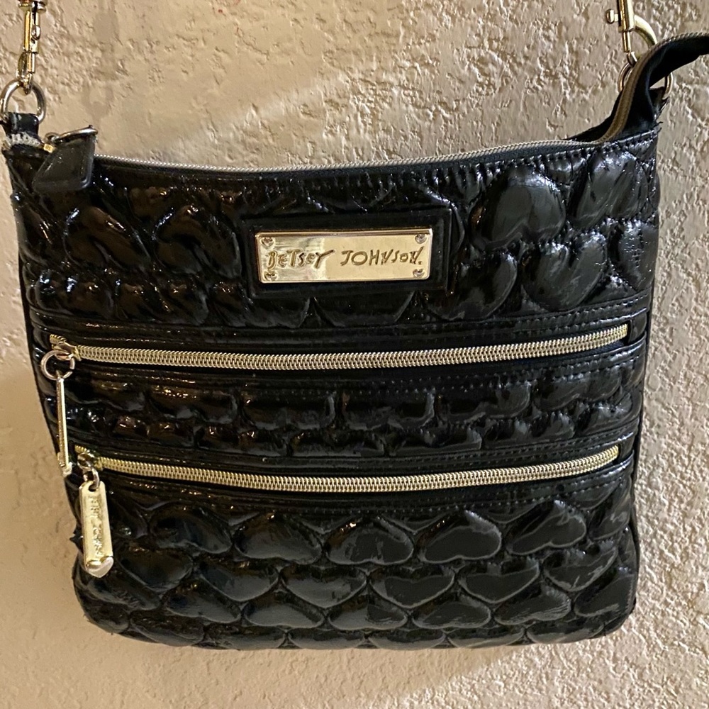 Betsy Johnson Black Heart Quilted Faux Leather